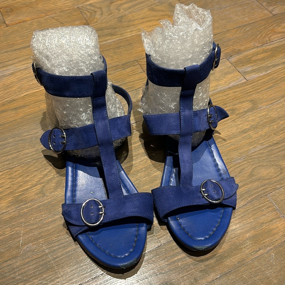 PRADA suede gladiators sandals, blue, size 8